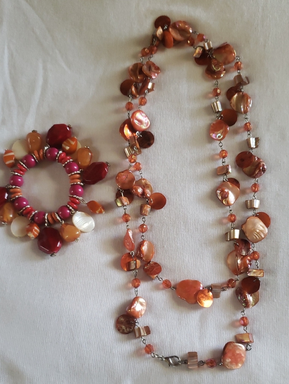 Boho Necklace 48" long With Stretch Bracelet. Fun Piece !
